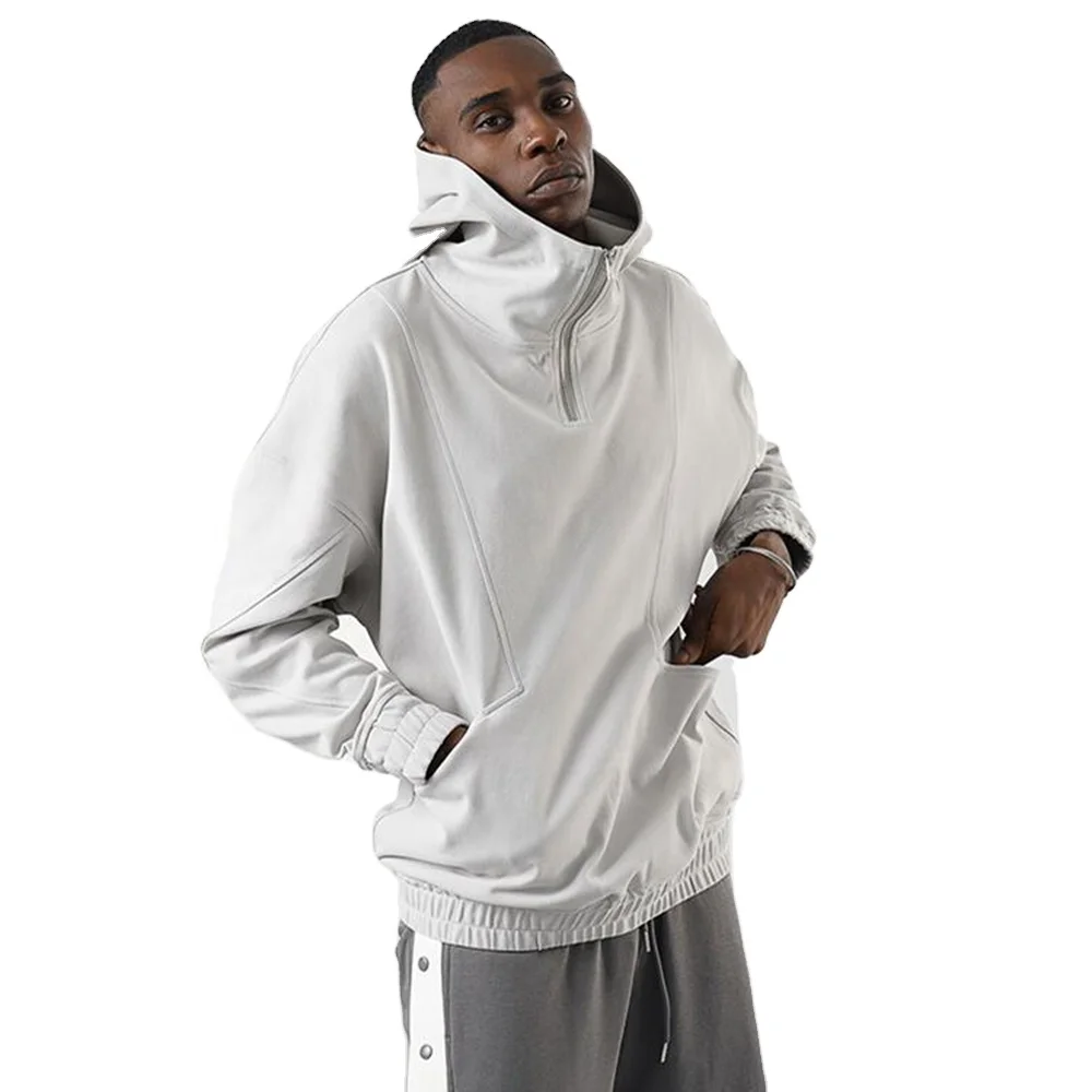 Men  quality silk lined pull over fitness blank streetwear long sleeve white men gentleman jack zipper satin oversized hoodie