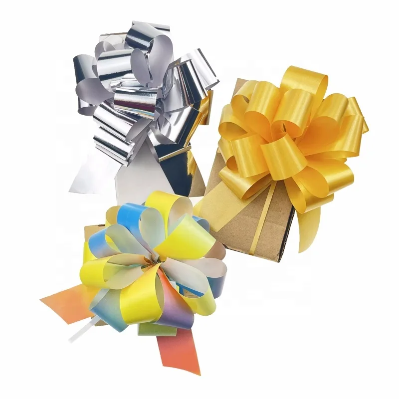 High Quality Wholesale Flower Gift Custom Printed Metallic PP Plastic Pull String Ribbon for Wrapping