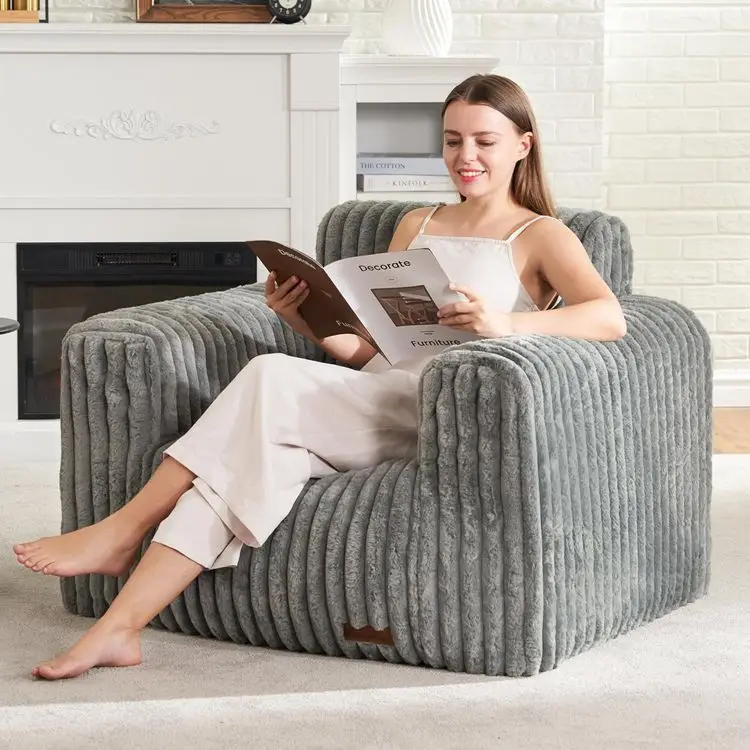 Modular Living Room Foam Loveseat Plush Comfy Two-seat BeanBag Chair Adults Large Fluffy Bean Bag Chairs with Armrest