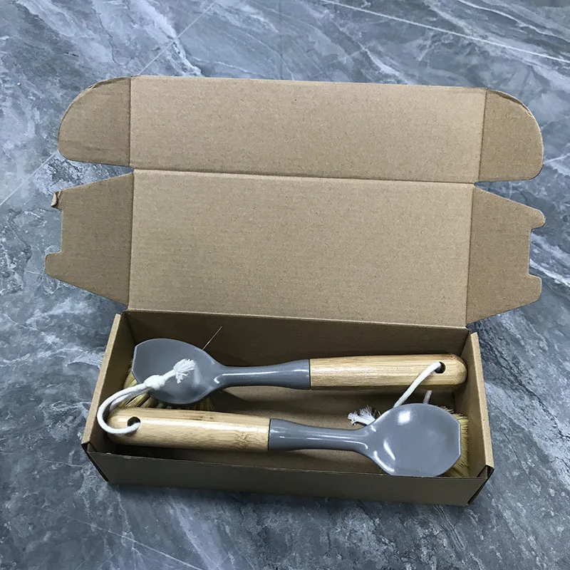 Dish Brushes with Bamboo Handle and Built-In Scraper for Pans Pots Kitchen Sink Cleaning