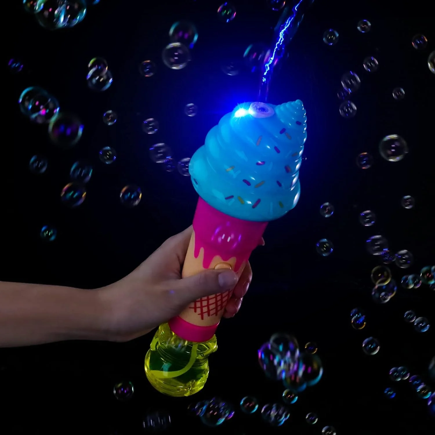 Electric Bubble Machine with Light Cartoon Ice Cream Toy Bubble Magic Wand Children with 90ml Soap Bubbles Refill Bottle