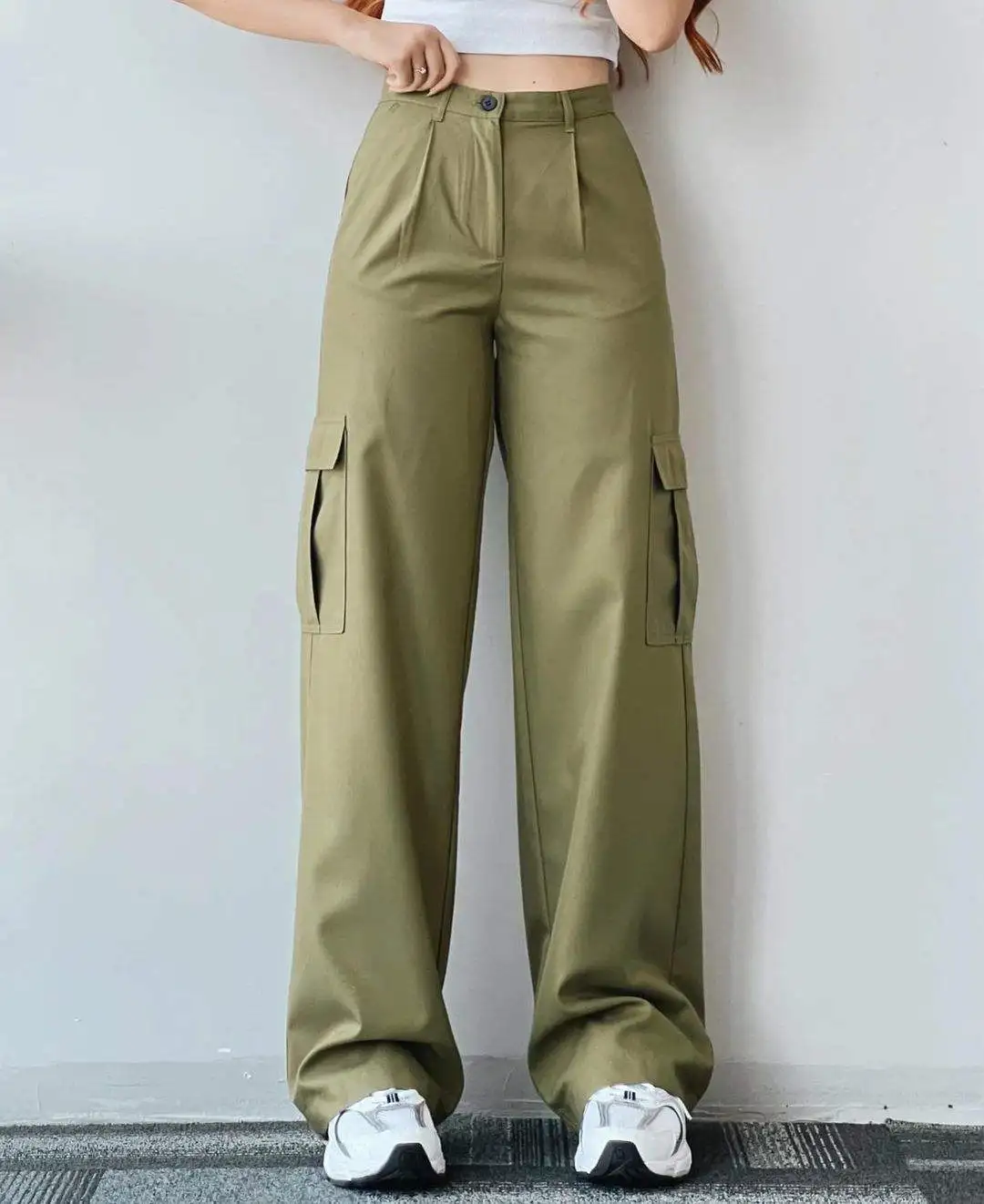 Wholesale cargo pants ladies casual trouser woman clothes pants women high waisted trousers with pocket