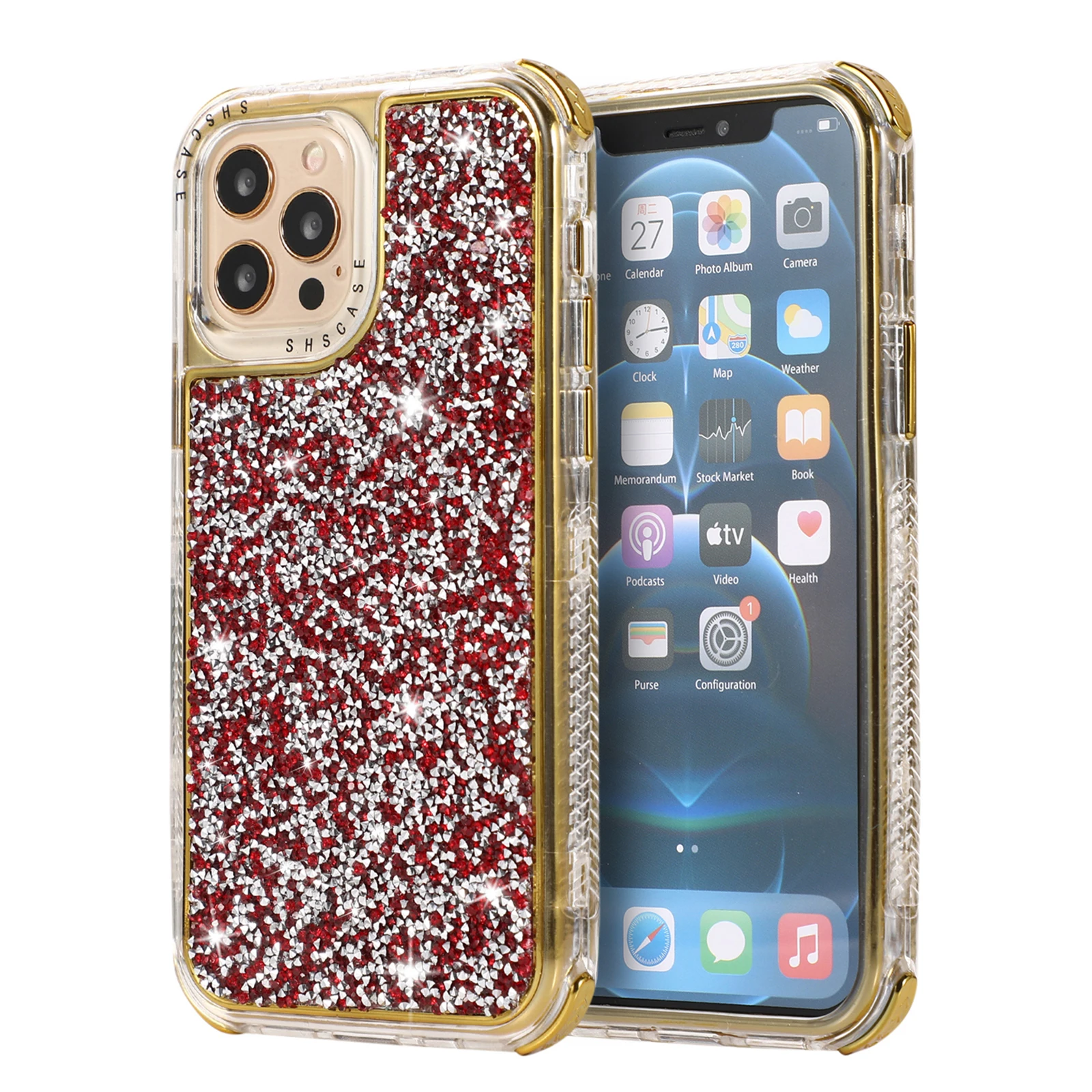Blinking Glitter Rhinestone Phone Case For iPhone 14 13 11 12 Pro Max X XR XS Max 7 8 Plus 2 in 1 Shockproof Bumper Back Cover