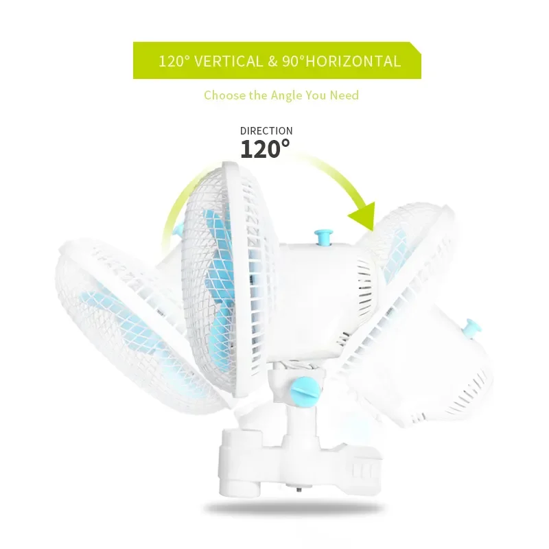 Factory Price Hydroponic 6inch ec motor Black Oscillating Clip Fan on Tent Pole for Grow Tent Planting
