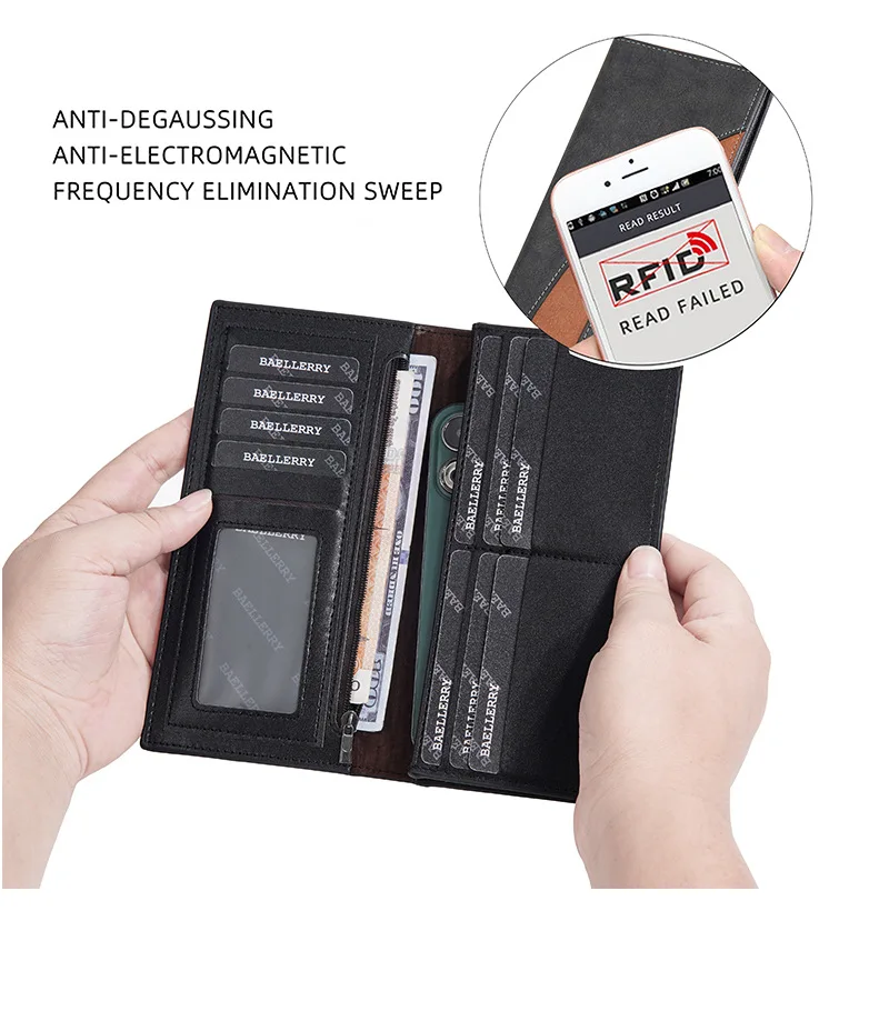 wholesale baellerry mens slim wallet with card holder bifold zipper coin purse long wallet card slots wallets billetera cuero