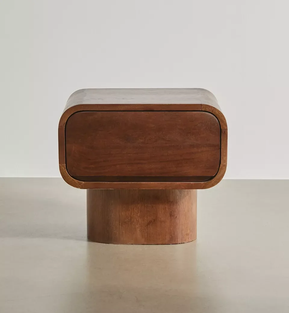 Hotel Furniture Minimalist Bedside Table Classic Curved Wooden Bedroom Nightstands with Drawer