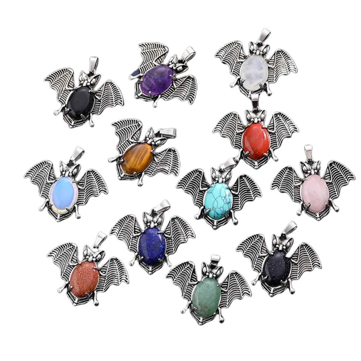 2024 Wholesale Fashionable Newest Design Natural Stone Jewelry Ancient Silver Bat Fox Pendant