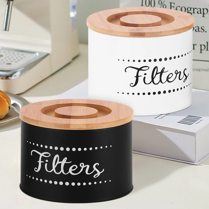 Galvanized Iron Black Coffee Filter Basket Coffee Filters Holder Storage Dispenser for Counter Bar Round Coffee Filter Container