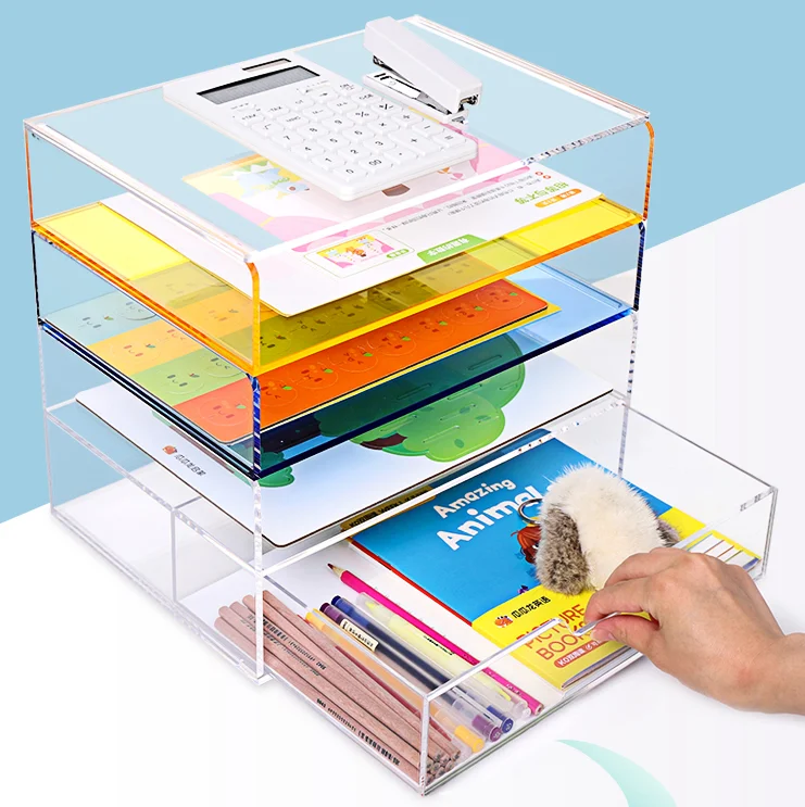 Factory customized Acrylic multi-layer stackable classification books file frame desk shelf bookshelf desktop organizer