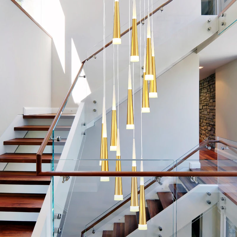 Hot Sale Gold Color Acrylic Rob Crystal Staircase Long Chandelier High Quality Best Prices Modern Led Ceiling Pendant Light