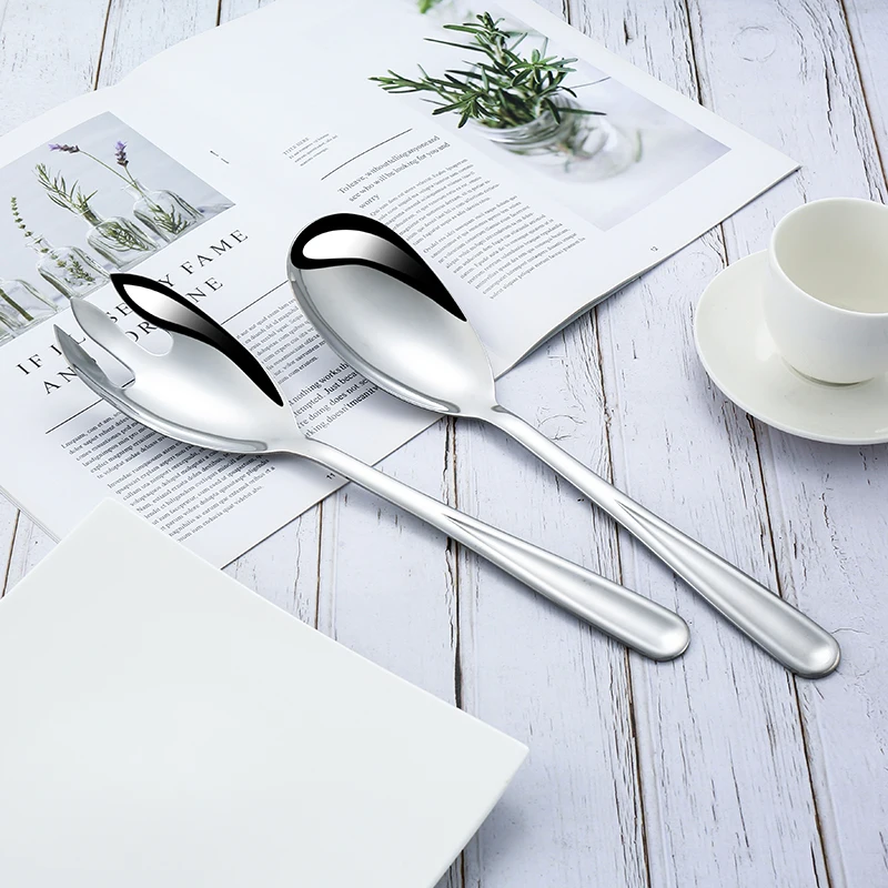 Factory Wholesale Salad Large Serving Spoon Stainless Steel Silverware Salad Server Spoon Set
