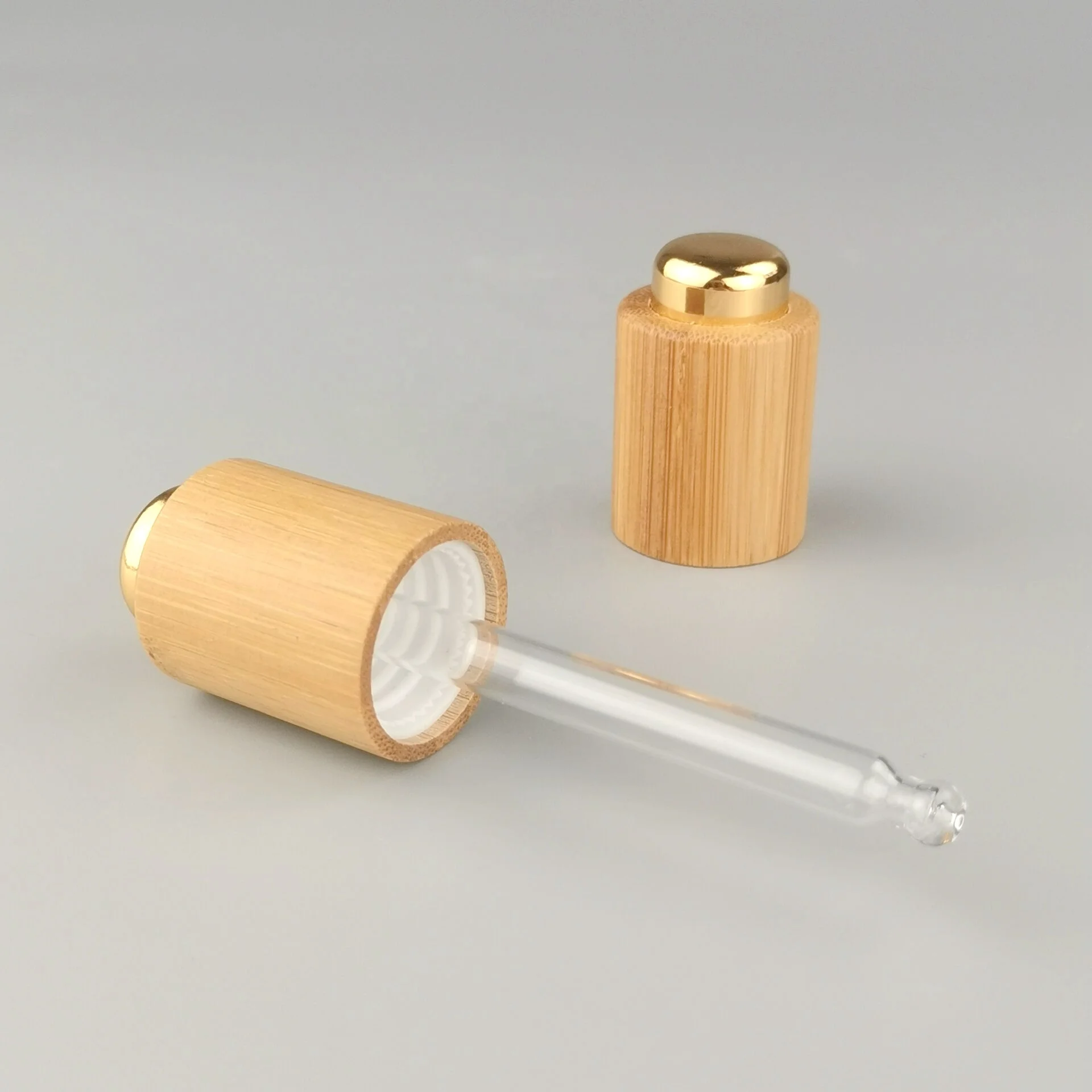 pressure dropper pipette 18 mm bamboo dropper cap gold bottom top with glass pipette for essential oil bottles