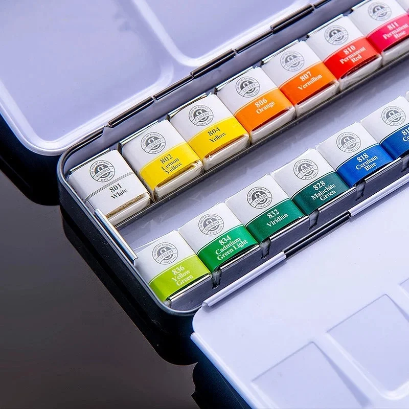 Wholesale 12 24 48 colours branded watercolour sets brush plate paint water colour