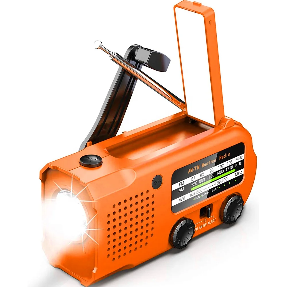 5000mAh emergency phone charger portable am fm hand crank solar radio with sos earphone jack