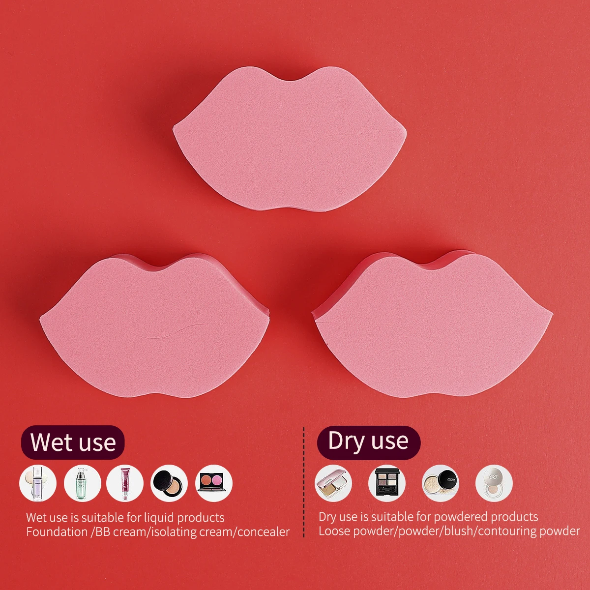 High Quality Soft Cotton Lip Shape Beauty Egg Cosmetic Puffs Washable and for Foundation and Eye Makeup Application