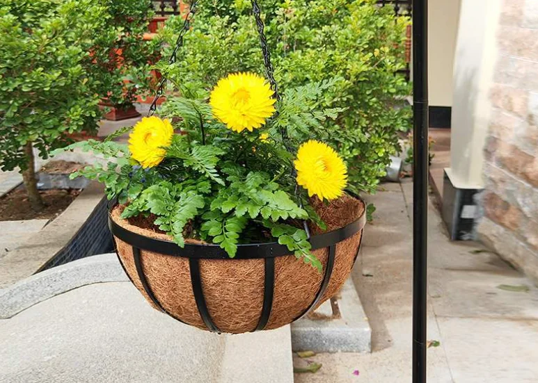 Fermentation tray hanging baskets metal indoor biodegradable flower pot for Coconut Fiber Pots