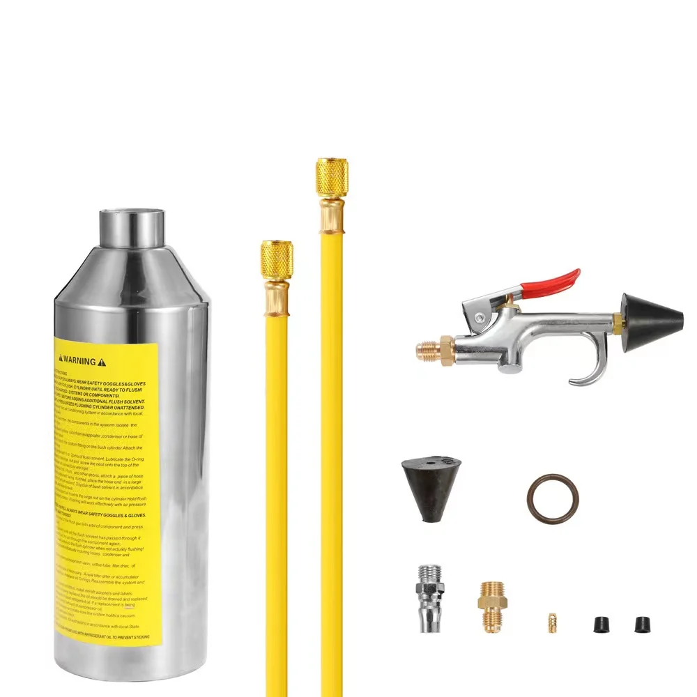 AC Flush Kit Car Air Conditioner System Cleaning Tool Set Canister Flushing Gun R12 R22 R134A R404 220PSI Gauge Air Plug