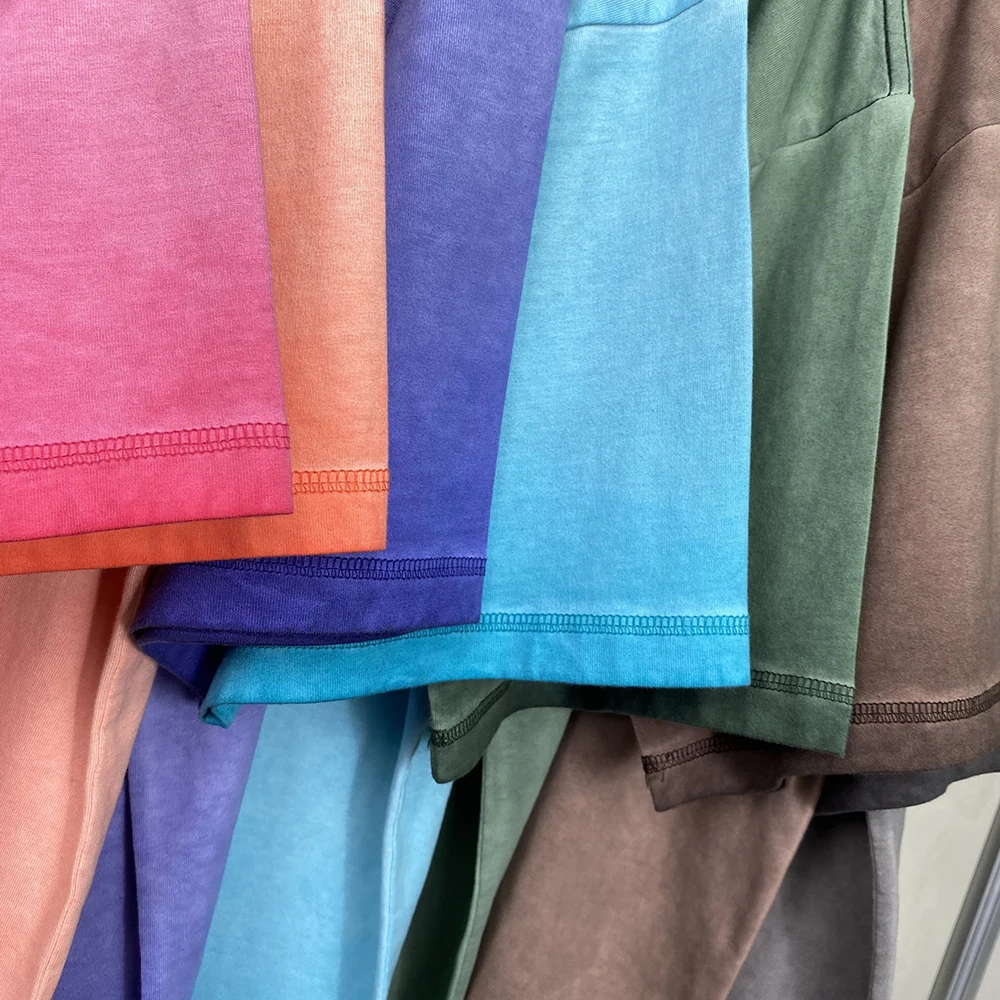 Yingling 250g vintage boxy t shirt stone washed t-shirts Drop Shoulder Distressed Cropped Tshirts sun fade t shirt