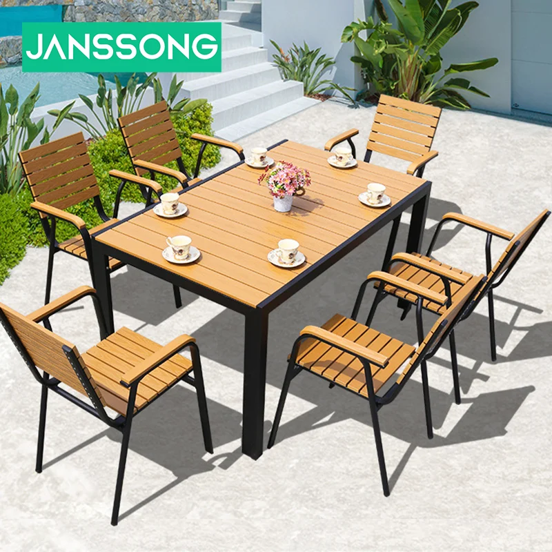 Furniture Table and Chair Set Leisure Plastic Wood Table and Chair Balcony Terrace Wooden Outdoor Open-air Catering Leisure