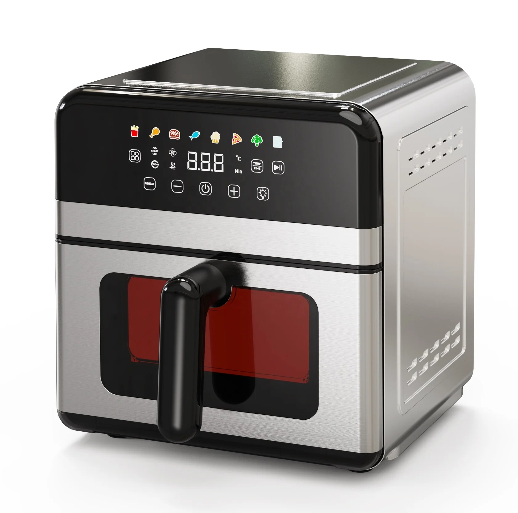 Digital Air Fryer Dual heat elements 8L Full stainless steel color touch screen home kitchen cooker appliance