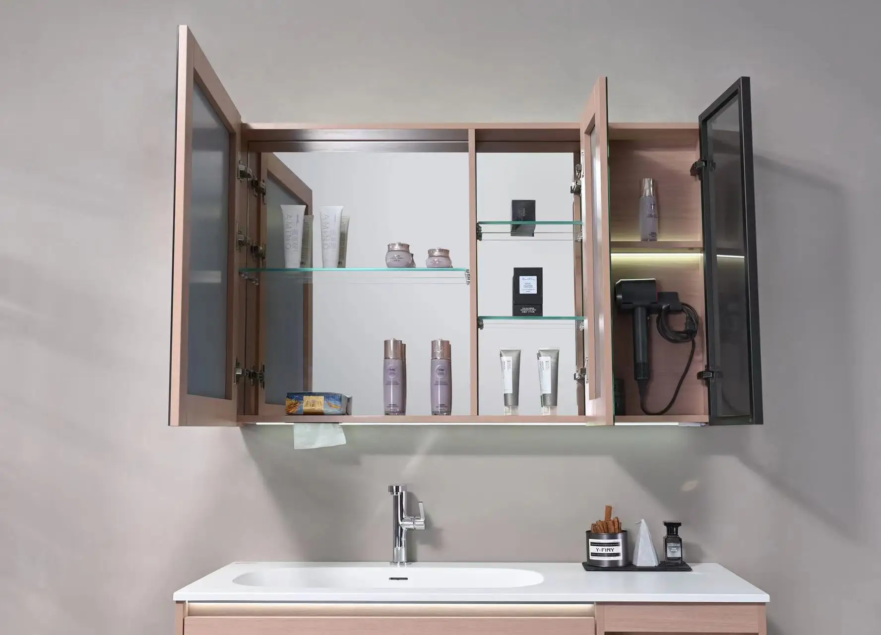 Luxury Double Sink Basin Modular Bathroom Vanity Cabinet Hotel Center Bathroom Mirror Cabinet