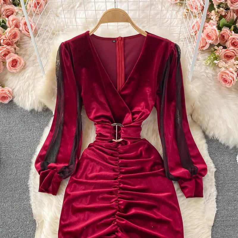 Fashion Long Bodycon Party Elegant Design Vestidos Velvet Evening Dress for Women
