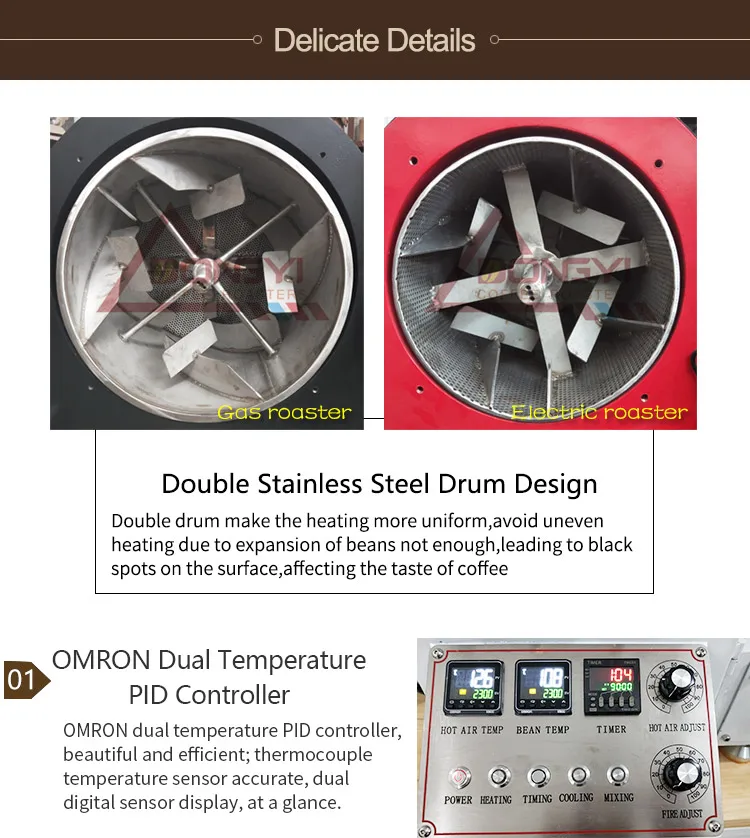 
DY1KG coffee bean roaster Stainless Steel Housing Materia roaster gas roaster machine 