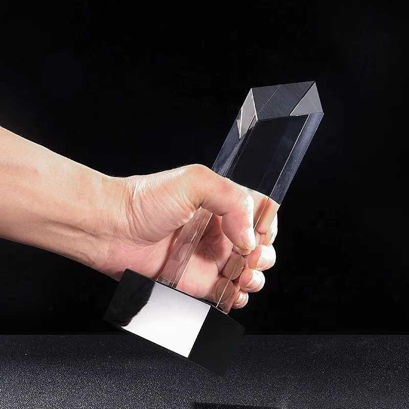 Wholesale Engraved New Design Crystal Trophy and Award Blank for Cuboid In Black Base