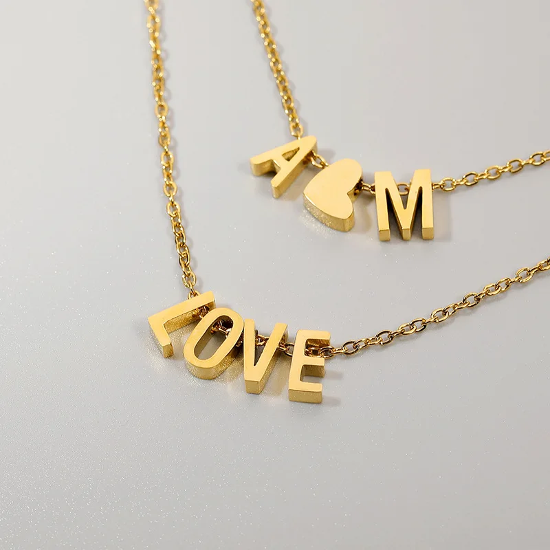 Custom Stainless Steel Jewelry 18K Gold Multiple Letters Initial Engraved Chain with Names
