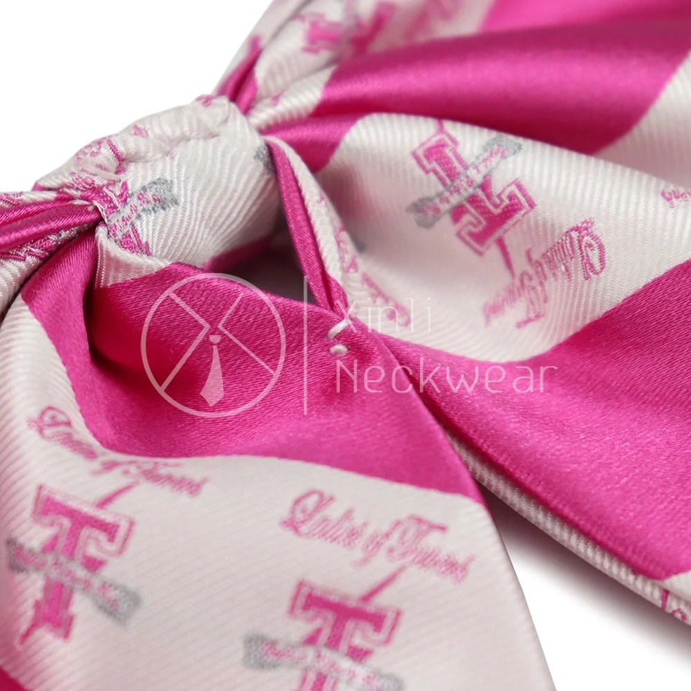 Custom Logo Designs Wholesale Pink White Striped Polyester Woven School Uniform Bow Ties for Girls