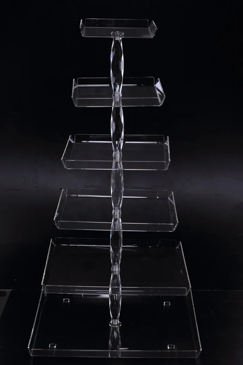popular 6 layer Acrylic decoration square wedding cake stands floating cup cake stand