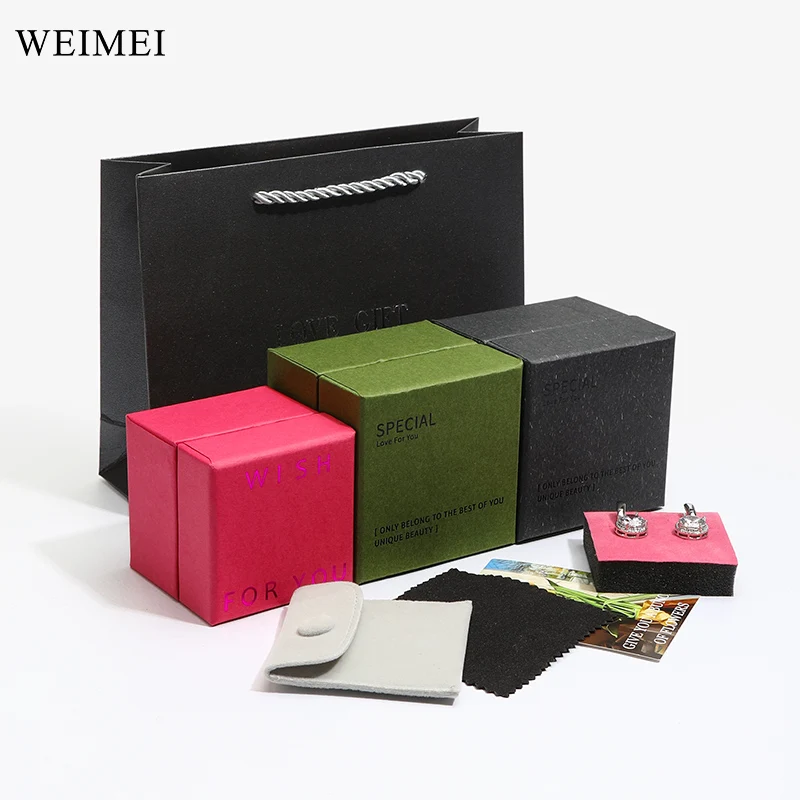 Weimei Oem Custom Logo Paper Jewelry Boxes Base And Lid Cardboard Gift Packaging Box with paper box Silver polishing cloth