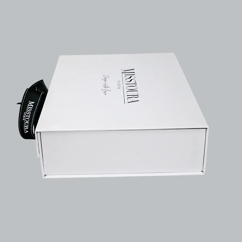 Free design white Custom Logo Sample Premium Luxury Cardboard Paper Gift Folding Packaging Box For Dress With Ribbon