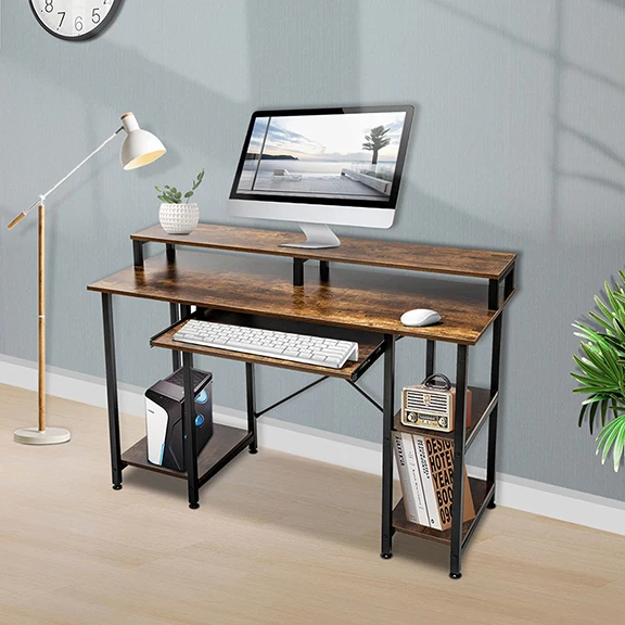 Home Office Desk Small Study Writing Computer Table with Storage Shelves Keyboard Tray Monitor Stand
