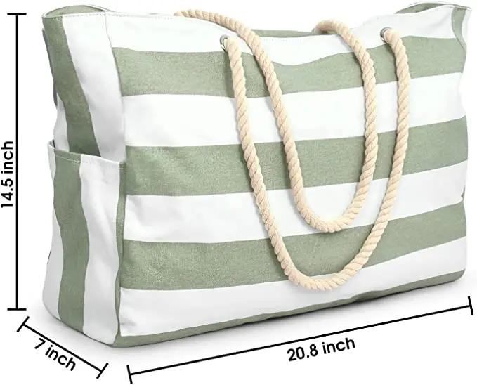 wholesale Large blue white Striped beach bag big Cotton Canvas Shoulder Beach Tote Bag with Cotton Rope Handle