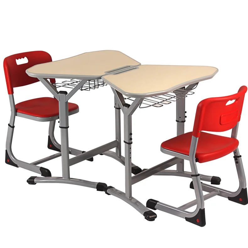 Classroom table and chair set college furniture manufacture trapezoidal shaped wooden school student desk