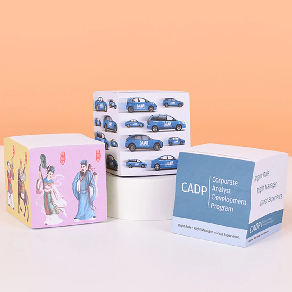 Custom Sticky Note Cube Self Adhesive Memo Pad Cube Notes With Four Side Logo Printing 400 500 Sheets