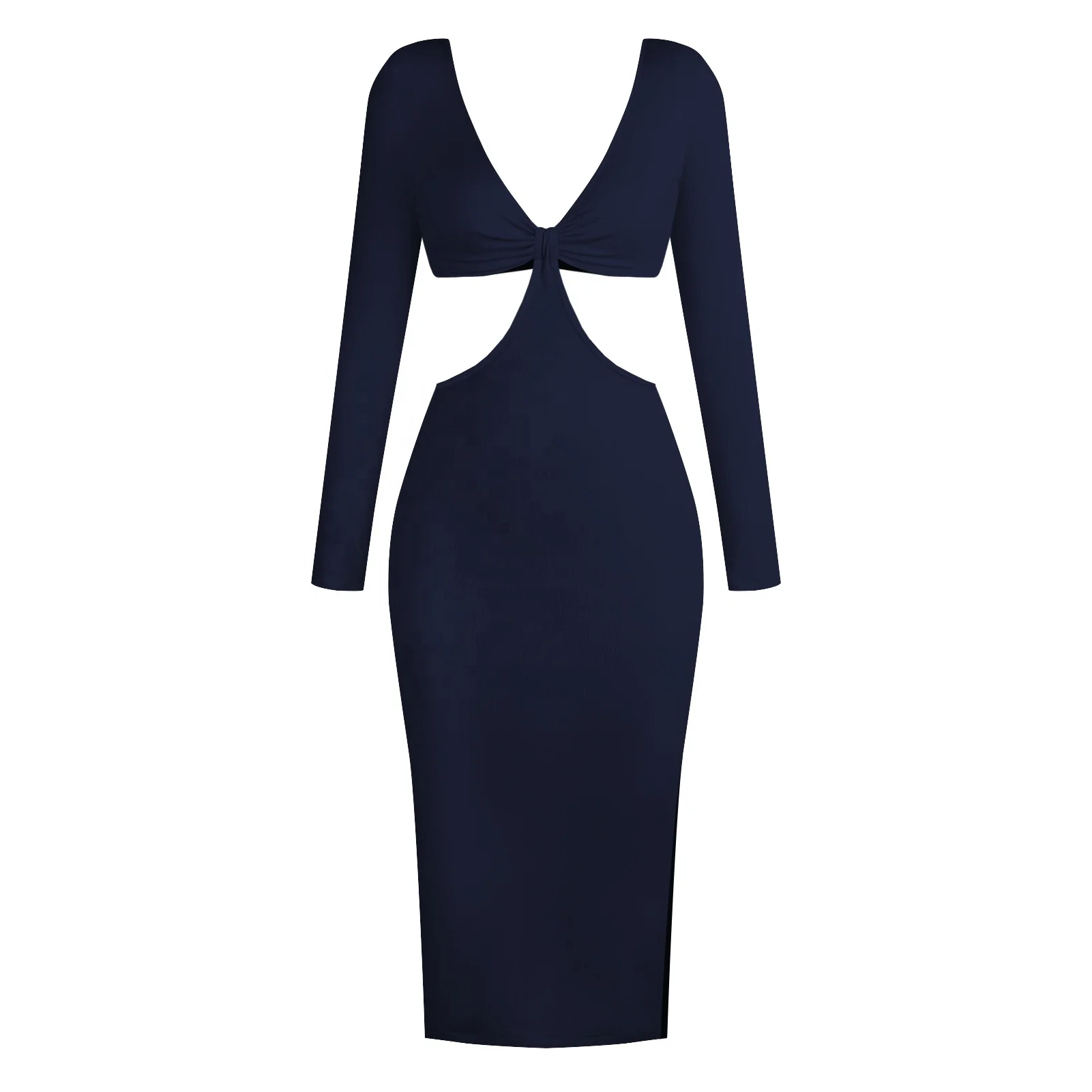 Fashion sexy V-neck long sleeve waist and backless dress tight