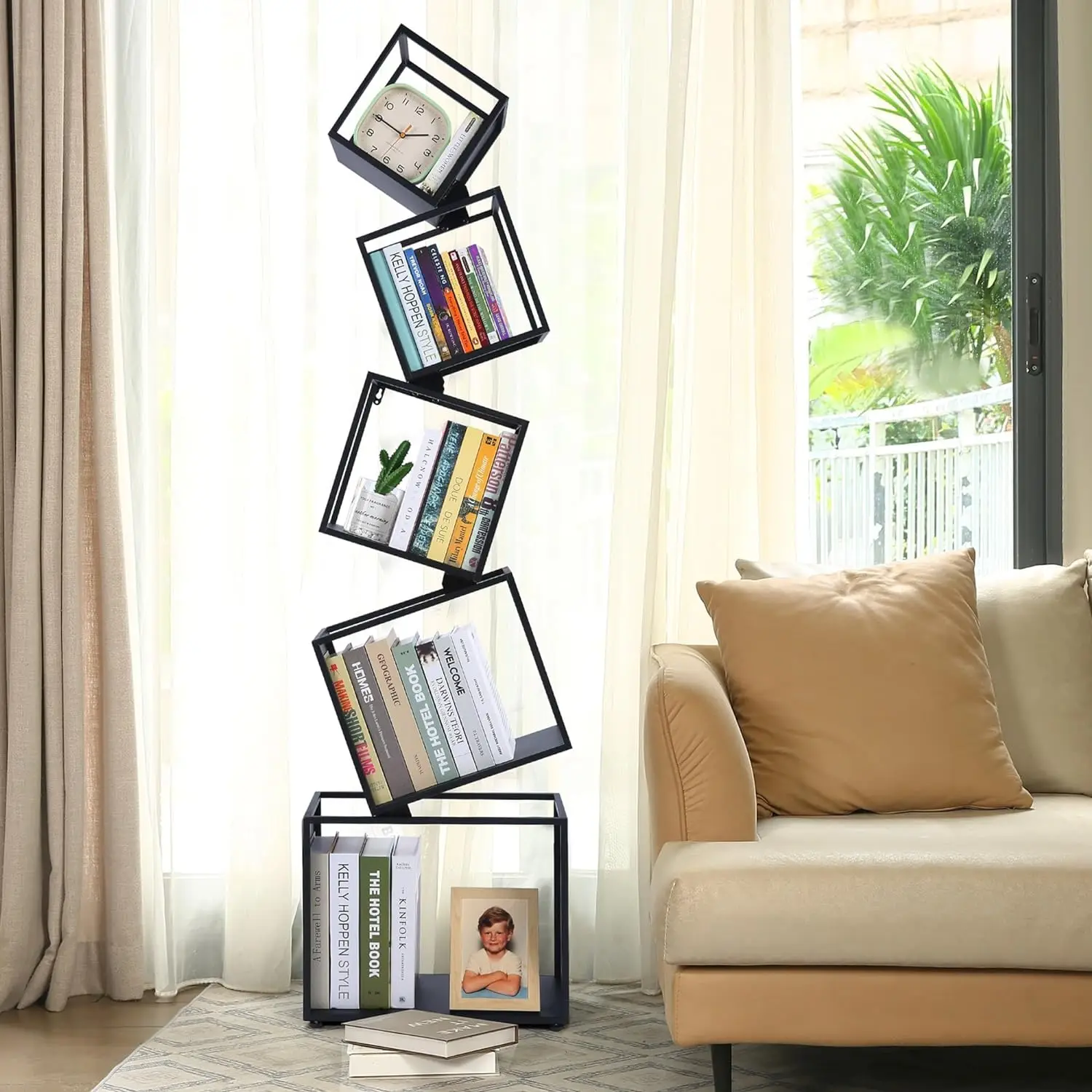 5-Tier Black Modern Bookcase  for CDs Books Home Decor