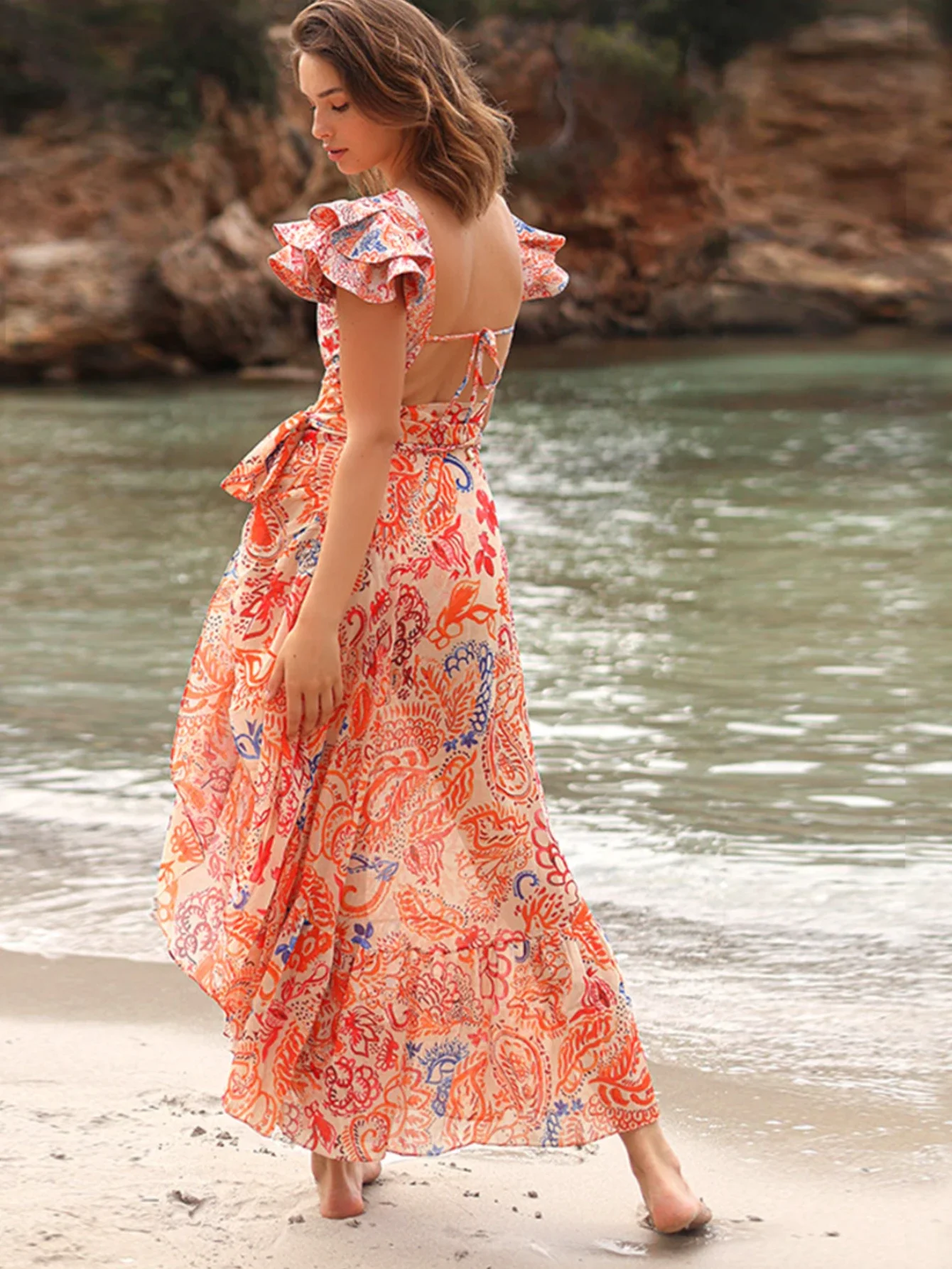 2024 Floral Print Ruffle One Piece Swimsuit With Cover Up Women Swimwear Sexy Swim Suit Dragonfly Bodysuit Bathing Suit Beach