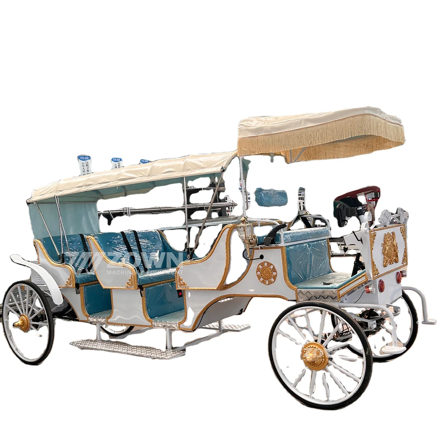 High quality blue seat electric sightseeing carriage/carriage factory sell 4 wheel electric carriage at low price