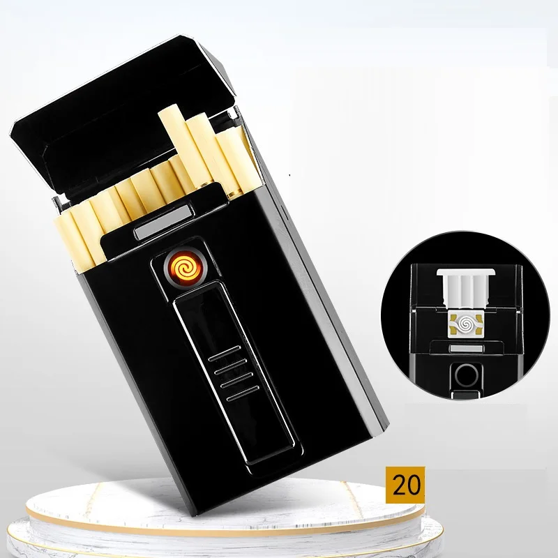 Smoking Accessories Lighter Cigarette Box 20pcs Wind Proof Refillable Cigarette Case With Lighter