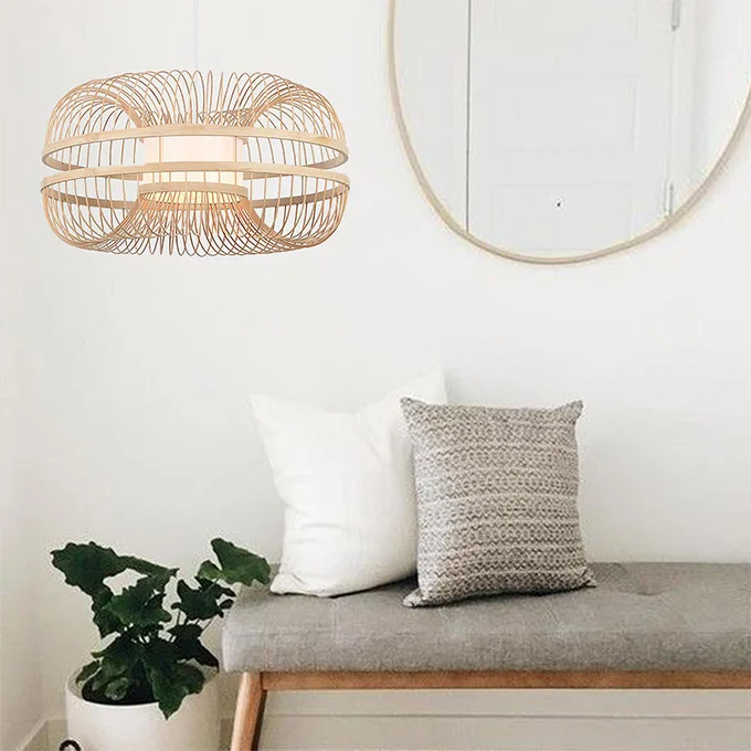 Modern Chinese Handmade Natural Woven Bamboo Chandelier Big Round Basket Lantern Pendant Lamps for Cafe and Restaurant