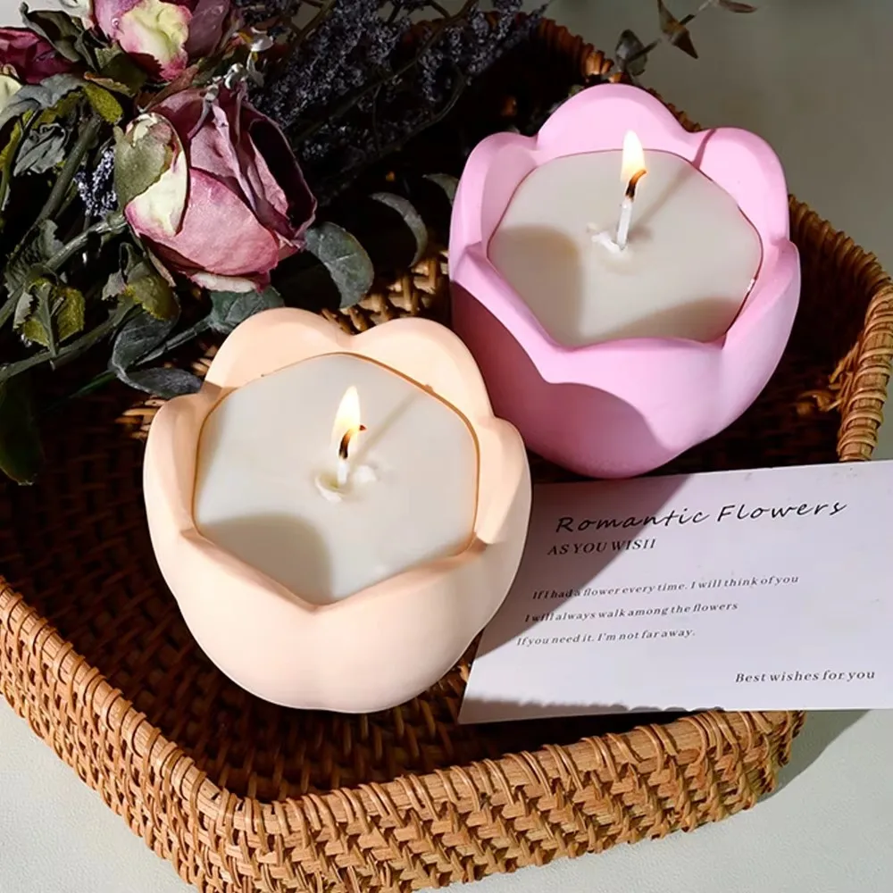 Tulip Candle Holder Mold Flower Home Decor Scented Candles Making Wholesale 3D Resin Soap Gypsum Mold for Candles Molde De Vela