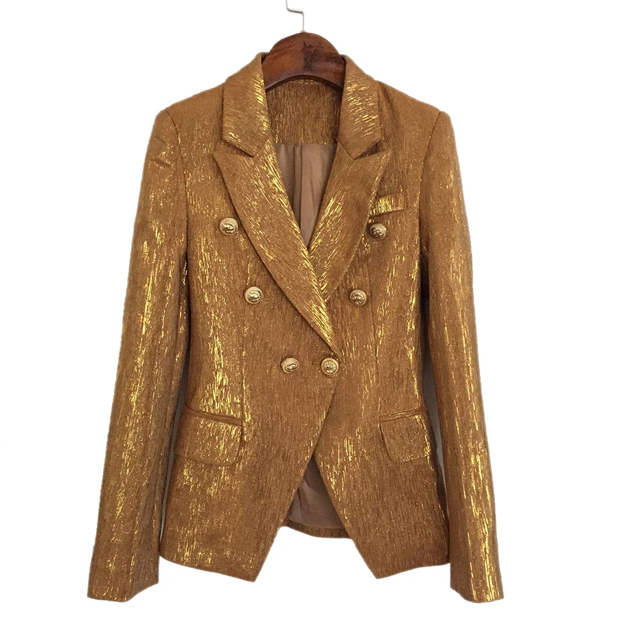 Custom womens clothing fashion gold ladies double breast blazer jacket