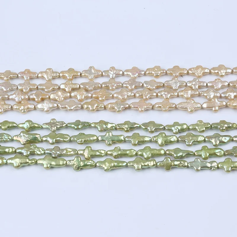 9-11mm dyed color freshwater loose baroque irregular cross shape DIY pearl strand jewelry
