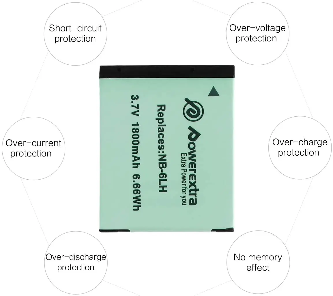 Powerextra Upgraded 3.7V 1800mAh Rechargeable NB-6L NB-6LH Li-ion Replacement Digital Batteries