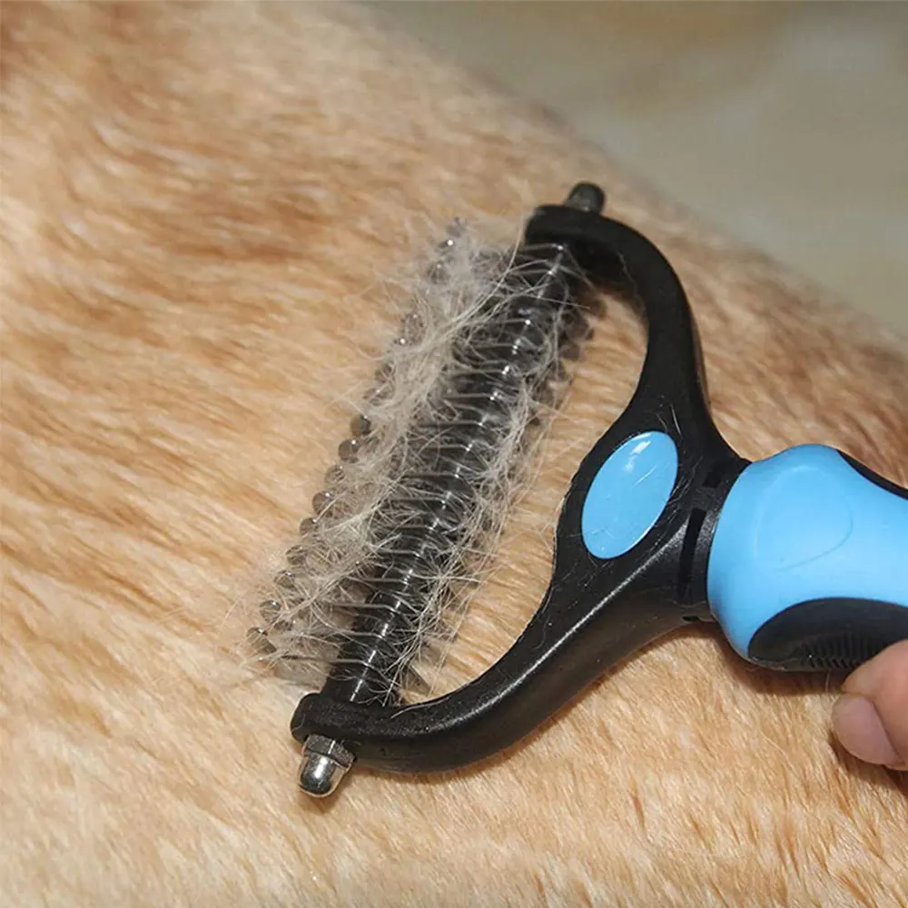 Щетка из нержавеющей стали для вычесывания кошек, расческа для вычесывания и удаления шерсти у домашних животных, 2 в 1