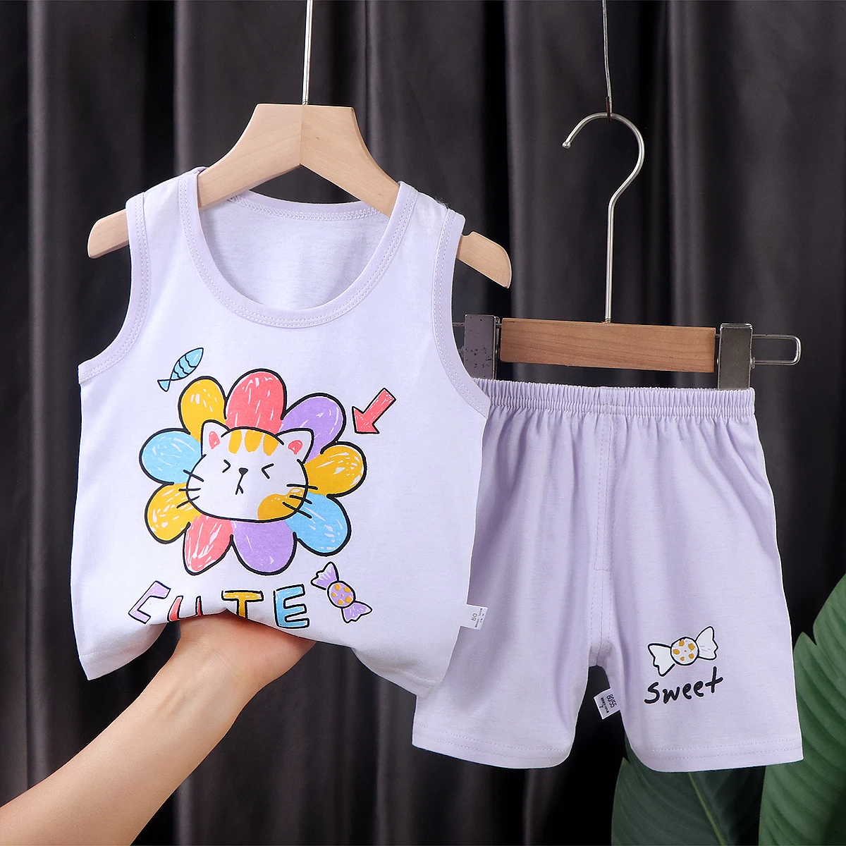 Wholesales 100% cotton kids boy clothes two piece sets sleeveless vest shorts summer children clothing girls sets