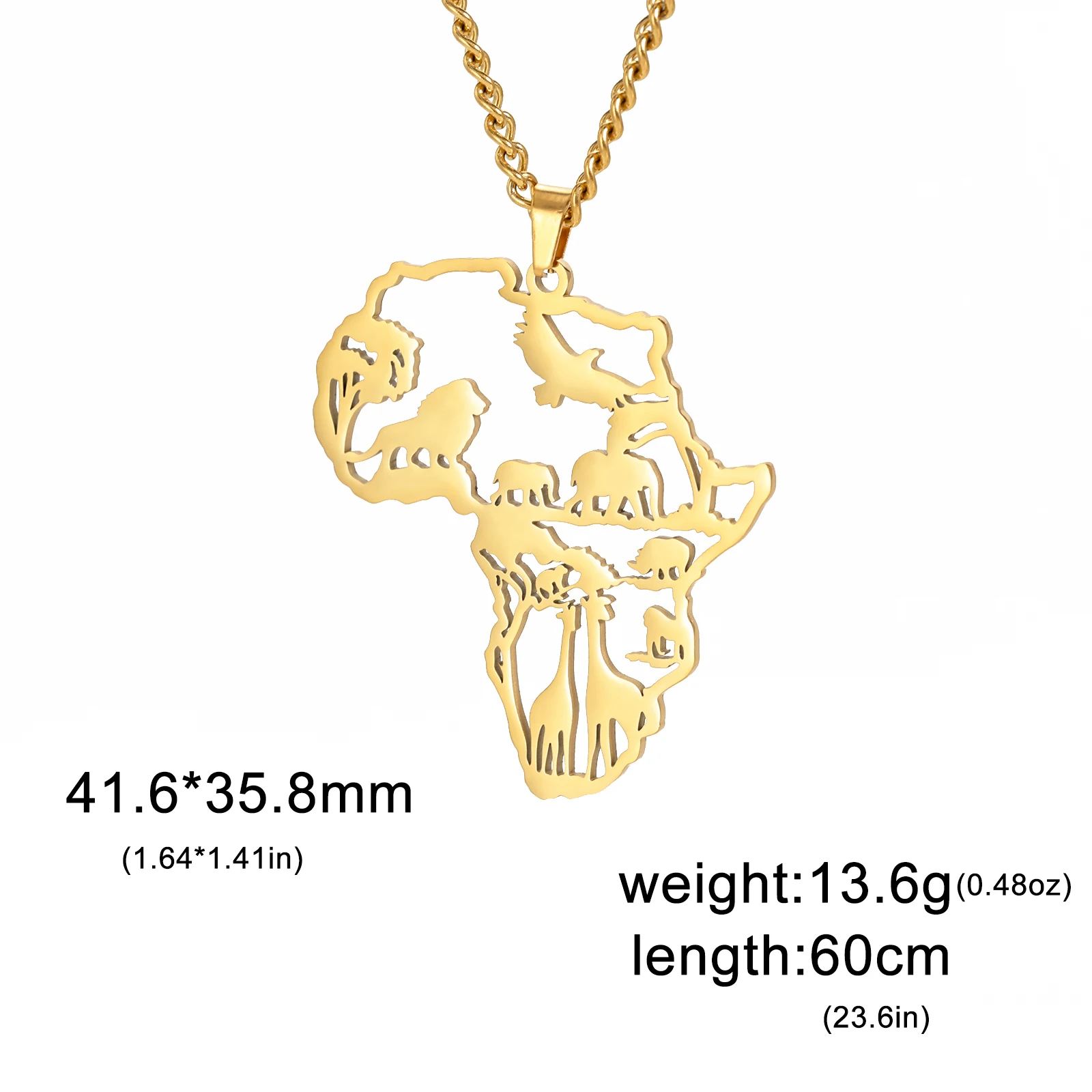 Africa Map Animal Giraffe Lion Elephant Pendant Stainless Steel Necklace Fashion Jewelry Necklaces For Woman Men